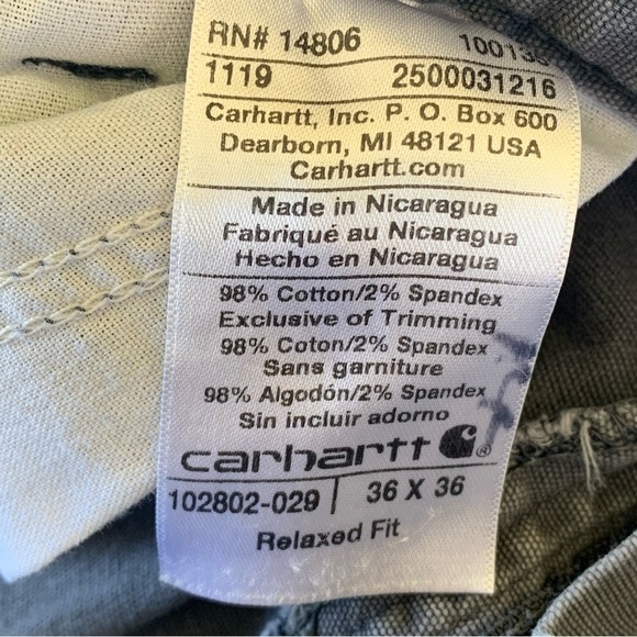 Carhartt 102802-029 Shadow Grey Relaxed Fit Double Knee Work Pants 36 x 36 - Picture 5 of 7